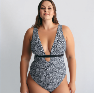ODM Sexy Black One Piece Plus Size Swimsuit Tummy Control V-Neckline Cup Women Swimwear Supplier