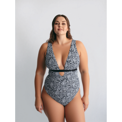 ODM Sexy Black One Piece Plus Size Swimsuit Tummy Control V-Neckline Cup Women Swimwear Supplier