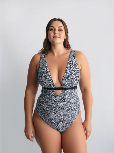 ODM Sexy Black One Piece Plus Size Swimsuit Tummy Control V-Neckline Cup Women Swimwear Supplier