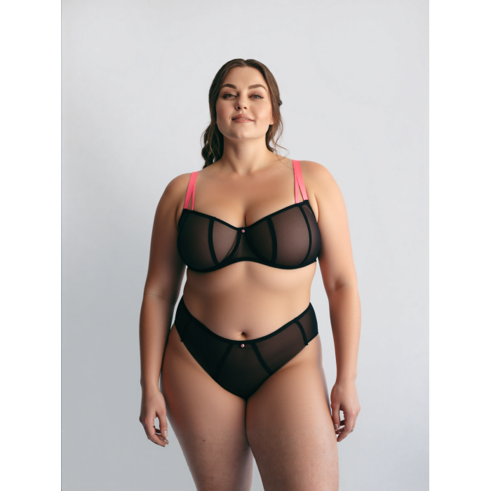 Customize Big Size Half Cup Bras Sexy Mesh Design Black Pink Underwire Thin Soft Lingerie Supplier