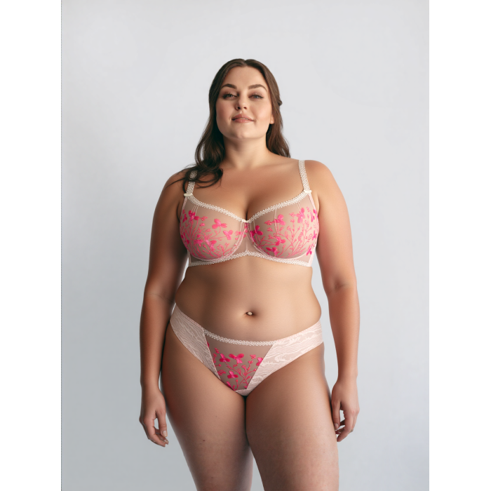 Customize Big Size Half Cup Bras Sexy Embroidery Design Pink Flora Underwire Thin Soft Lingerie ODM