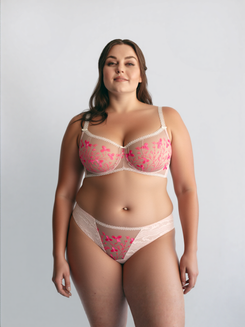 Customize Big Size Half Cup Bras Sexy Embroidery Design Pink Flora Underwire Thin Soft Lingerie ODM