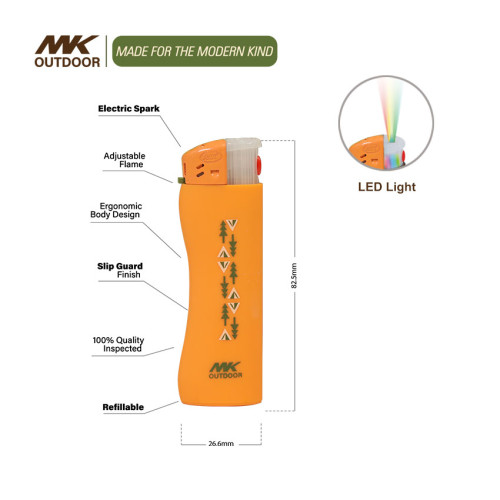 Isqueiro eletrônico ZY-218A2 com lanterna colorida, chama estável, design durável e ergonômico