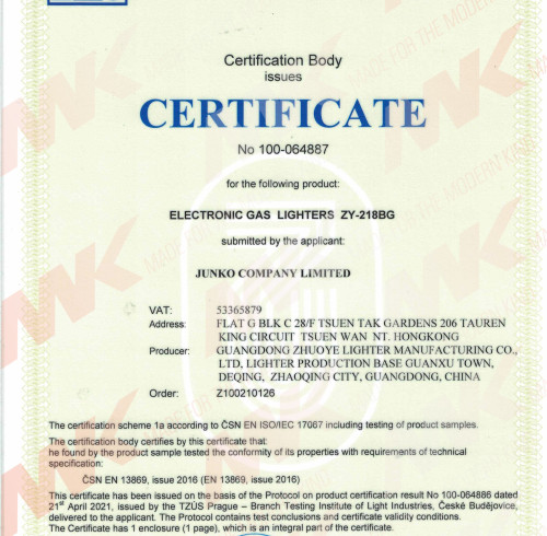 EN 13869 Certification for Electronic Gas Lighters