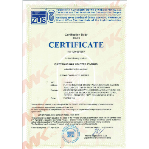 Certificación EN 13869 para encendedores de gas electrónicos