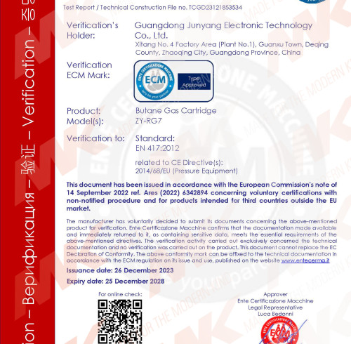 ECM EN417 Standard Validation Certificate