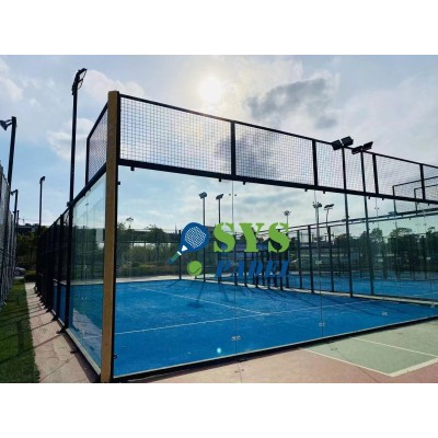 Outdoor Panoramic Tennis Court Equipment with PU Backing Artificial Grass Hot Dip Steel and Glass Materials for Padel Court