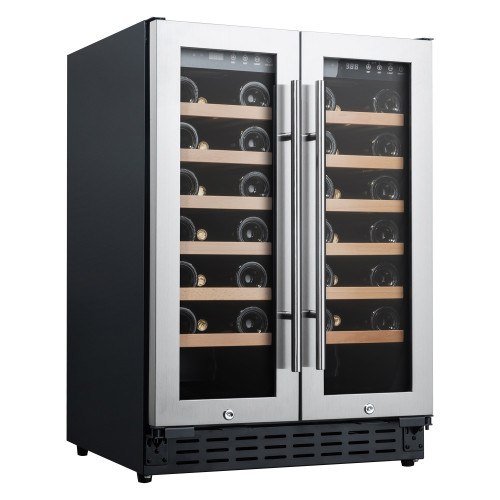 Customizable 42 Bottles Wine Cooler with Double Glass Door and Wooden Shelves, Under Counter or Freestanding