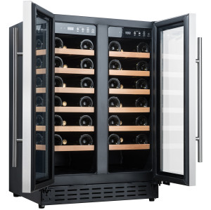 Customizable 42 Bottles Wine Cooler with Double Glass Door and Wooden Shelves, Under Counter or Freestanding