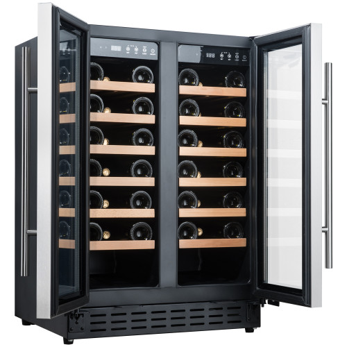 Customizable 42 Bottles Wine Cooler with Double Glass Door and Wooden Shelves, Under Counter or Freestanding