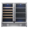 Customizable Dual Zone Wine & Beverage Cooler with Double Door - Left Side for Wine with Wooden Shelves and  Right Side for Beverage with Glass Shelves