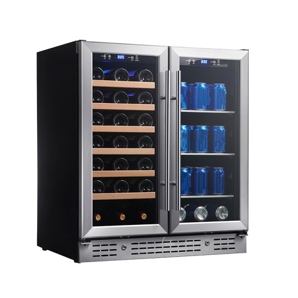 OEM/ODM Customizable Dual Zone Beverage Cooler with Double Glass Door and Stainless Steel Handle