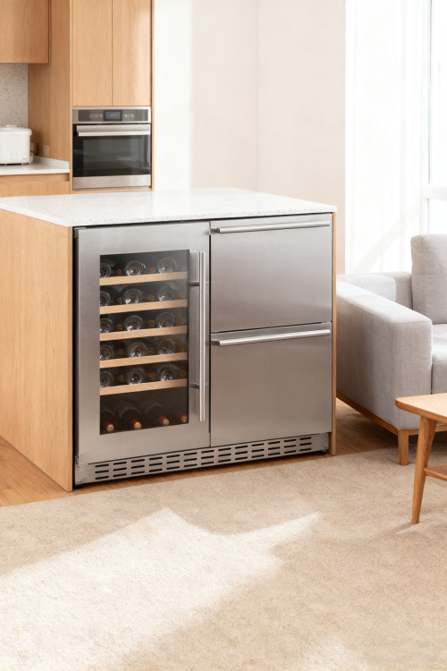 Versatile 190L Standalone Refrigerator: Perfect Wine Cooler Left, Spacious Storage Drawers Right