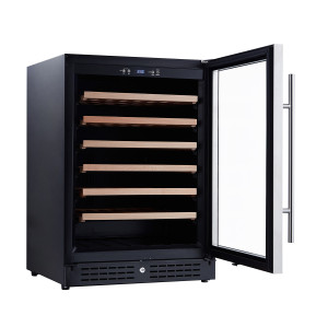OEM/ODM 135L Single Zone Wine Cooler with Seamless Stainless Steel Door and Wooden Shelves