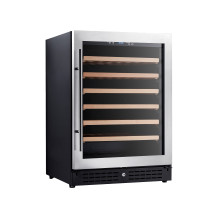 OEM/ODM 135L Single Zone Wine Cooler with Seamless Stainless Steel Door and Wooden Shelves