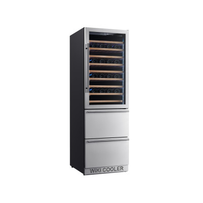OEM/ODM Factory Single Zone Wine Cooler Stainless Glass Door Wooden Racks Double Drawer Fridge Combo