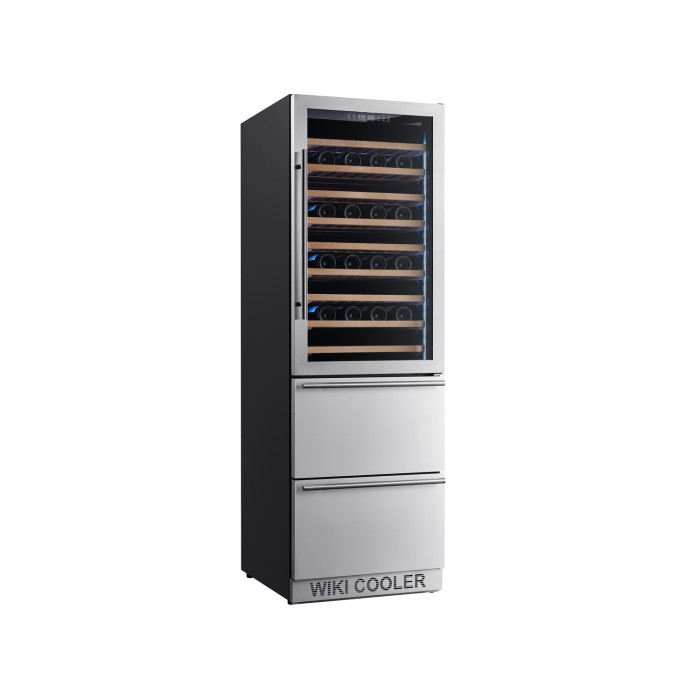 OEM/ODM Factory Single Zone Wine Cooler Stainless Glass Door Wooden Racks Double Drawer Fridge Combo