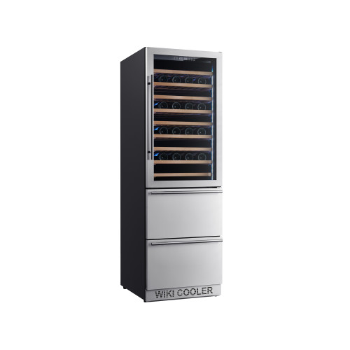 OEM/ODM Factory Single Zone Wine Cooler Stainless Glass Door Wooden Racks Double Drawer Fridge Combo