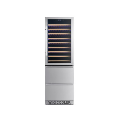 OEM/ODM Factory Single Zone Wine Cooler Stainless Glass Door Wooden Racks Double Drawer Fridge Combo