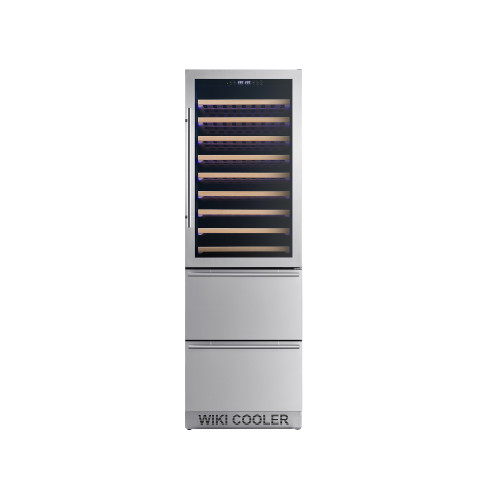 OEM/ODM Factory Single Zone Wine Cooler Stainless Glass Door Wooden Racks Double Drawer Fridge Combo
