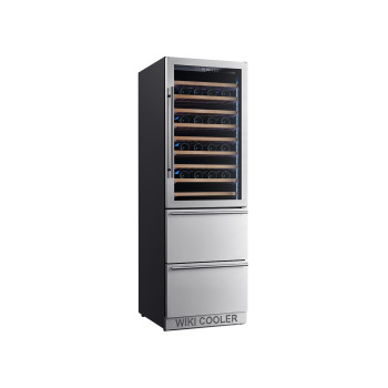OEM/ODM Single Zone Wine Cooler Factory Stainless Glass Door Wooden Racks Double Drawer Fridge Combo
