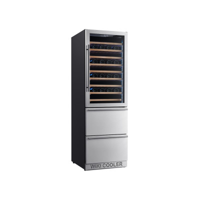 OEM/ODM Single Zone Wine Cooler Factory Stainless Glass Door Wooden Racks Double Drawer Fridge Combo
