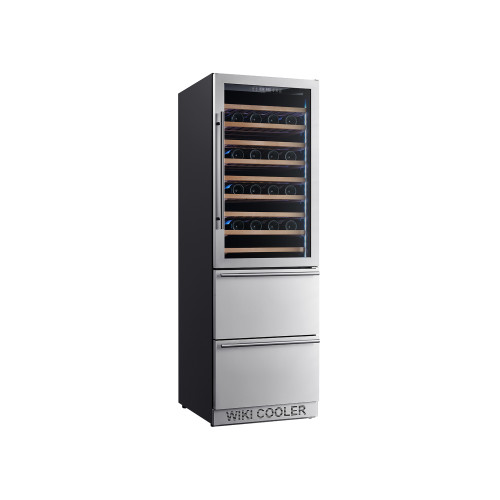 OEM/ODM Factory Single Zone Wine Cooler Stainless Glass Door Wooden Racks Double Drawer Fridge Combo