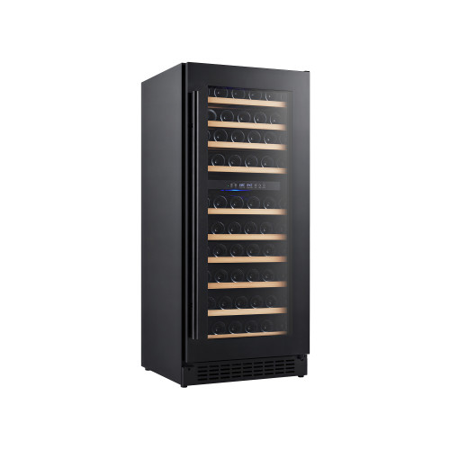 Dual-Zone Compressor Wine Cooler with 11 Wooden Shelves – OEM-Ready Black Glass Door Wine Fridge