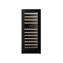Dual-Zone Compressor Wine Cooler with 11 Wooden Shelves – OEM-Ready Black Glass Door Wine Fridge