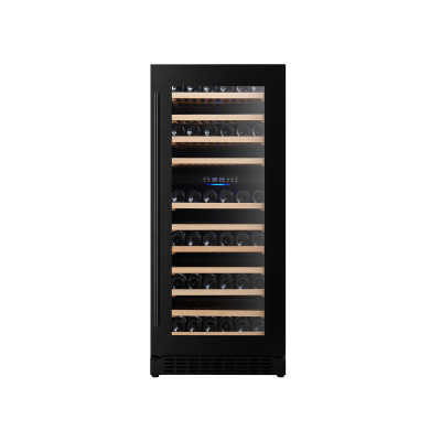 Dual-Zone Compressor Wine Cooler with 11 Wooden Shelves – OEM-Ready Black Glass Door Wine Fridge