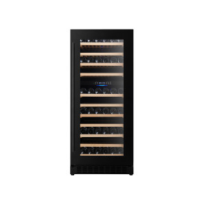 Dual-Zone Compressor Wine Cooler with 11 Wooden Shelves – OEM-Ready Black Glass Door Wine Fridge