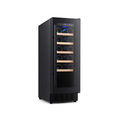 Small Single Zone Wine Cooler, Compressor Cooling, Black Glass Door with 5 Wood Shelves
