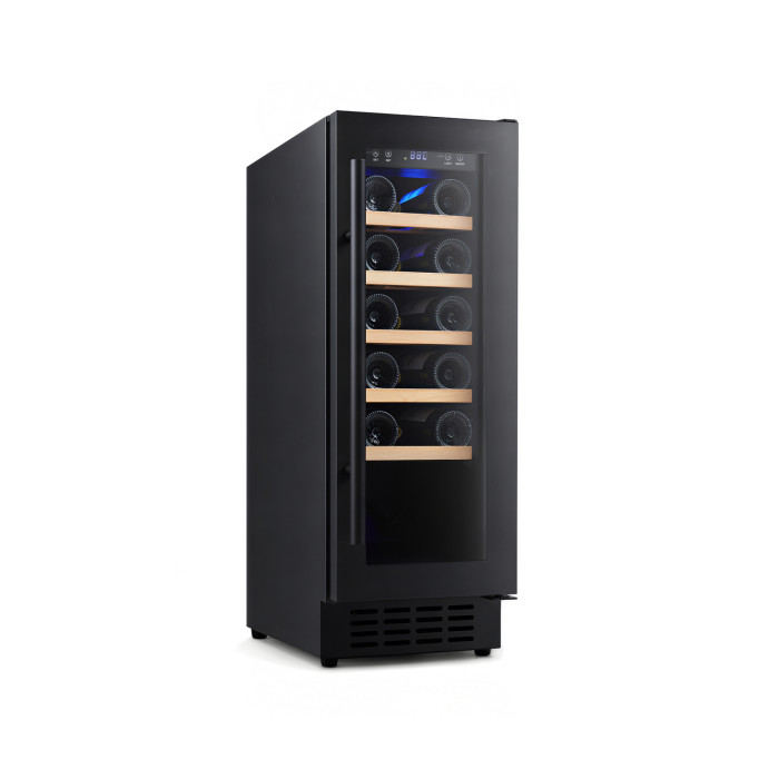 Small Single Zone Wine Cooler, Compressor Cooling, Black Glass Door with 5 Wood Shelves