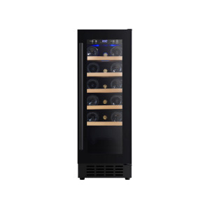 Small Single Zone Wine Cooler, Compressor Cooling, Black Glass Door with 5 Wood Shelves