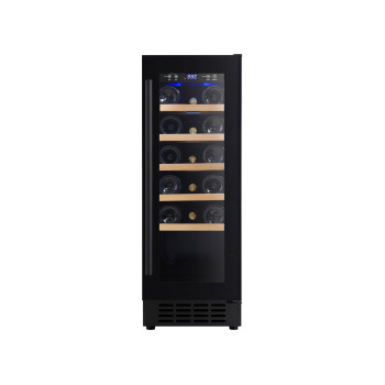Small Single Zone Wine Cooler, Compressor Cooling, Black Glass Door with 5 Wood Shelves