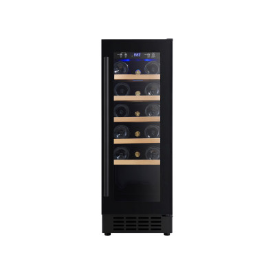 Small Single Zone Wine Cooler, Compressor Cooling, Black Glass Door with 5 Wood Shelves