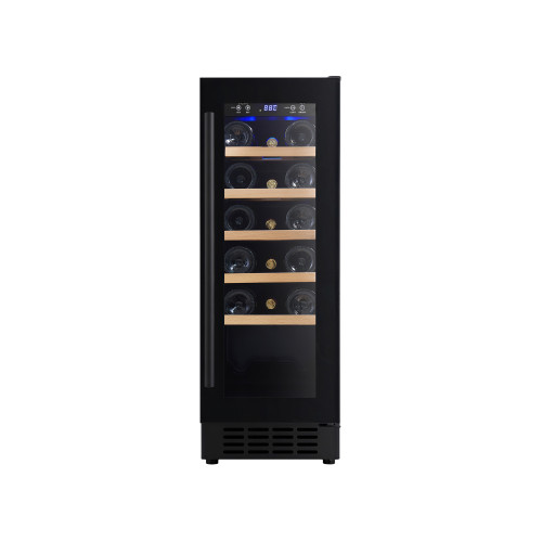 Small Single Zone Wine Cooler, Compressor Cooling, Black Glass Door with 5 Wood Shelves