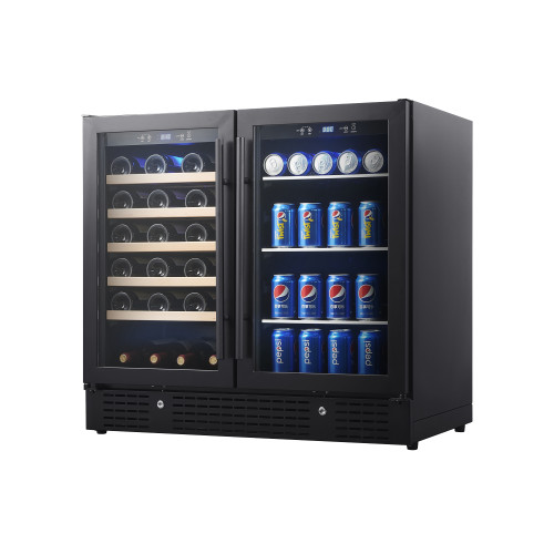 OEM/ODM Dual Zone Wine & Beverage Cooler with Double Glass Door and Stainless Steel Handle