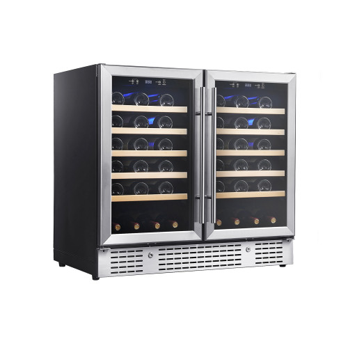 OEM & ODM Customizable Dual Zone Wine Cooler with Double Door with Wooden Shelves for Wholesale