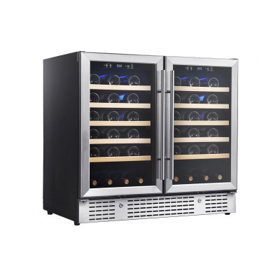 OEM & ODM Customizable Dual Zone Wine Cooler with Double Door with Wooden Shelves for Wholesale