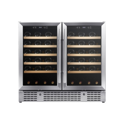 OEM & ODM Customizable Dual Zone Wine Cooler with Double Door with Wooden Shelves for Wholesale