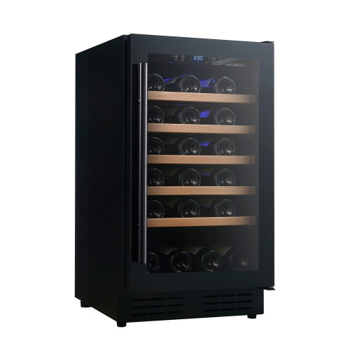 OEM & ODM 34 bottles Modern Single Zone Wine Cooler with Wooden Shelves and Black Glass Door