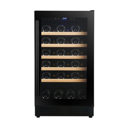 OEM & ODM 34 bottles Modern Single Zone Wine Cooler with Wooden Shelves and Black Glass Door