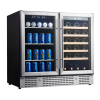 Customizable Dual Zone Wine & Beverage Cooler with Double Door - Left Side for Wine with Wooden Shelves and  Right Side for Beverage with Glass Shelves