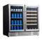 Customizable Dual Zone Wine & Beverage Cooler with Double Door - Left Side for Wine with Wooden Shelves and  Right Side for Beverage with Glass Shelves