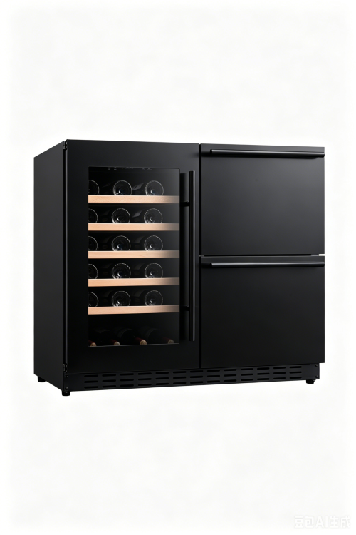 Black Versatile 190L Standalone Refrigerator: Wine Cooler Left, Spacious Storage Drawers Right