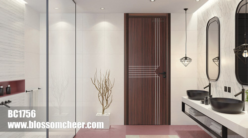 European Modern Groove Line WPC Waterproof Paint Free Finish Door For Apartment Project