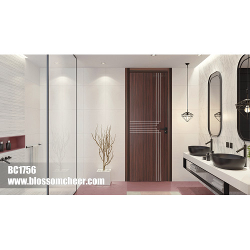 European Modern Groove Line WPC Waterproof Paint Free Finish Door For Apartment Project