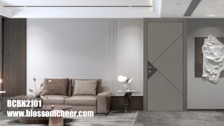 North American Modern Groove Line Carbon Crystal Paint Free Wooden Door For Hotel