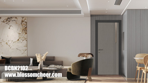 European Shiny Aluminum Strip Carbon Crystal Paint Free Wooden Door For Villa